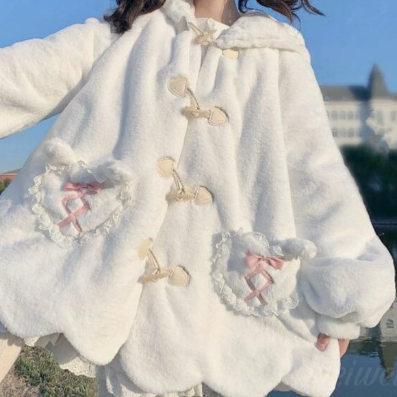 Bunny Hooded Sweater Coat | Women's Cute Sherpa Fuzzy Winter Warm Fleece #35 - Picture 4 of 9